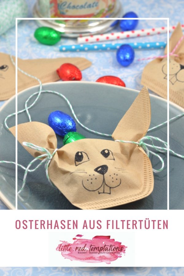 Perfekt für die Ostertafel: diese kleine DIY Idee ist ein süßes Goodie für deine Gäste. Die Osterhasen aus Filtertüten einfach mit Eiern befüllen und fertig ist deine Ostertischdeko.